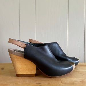 Camper Allegra Wood Heeled Slingback in Black Leather (38)